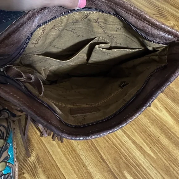 American Darling Brown and Turquoise Fringe Bag - Picture 3 of 6